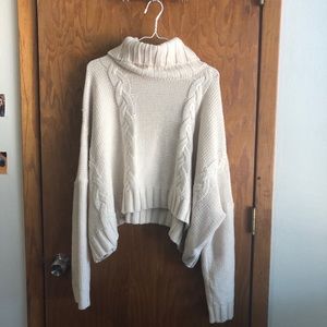 Cream cowl neck cropped plus size sweater
